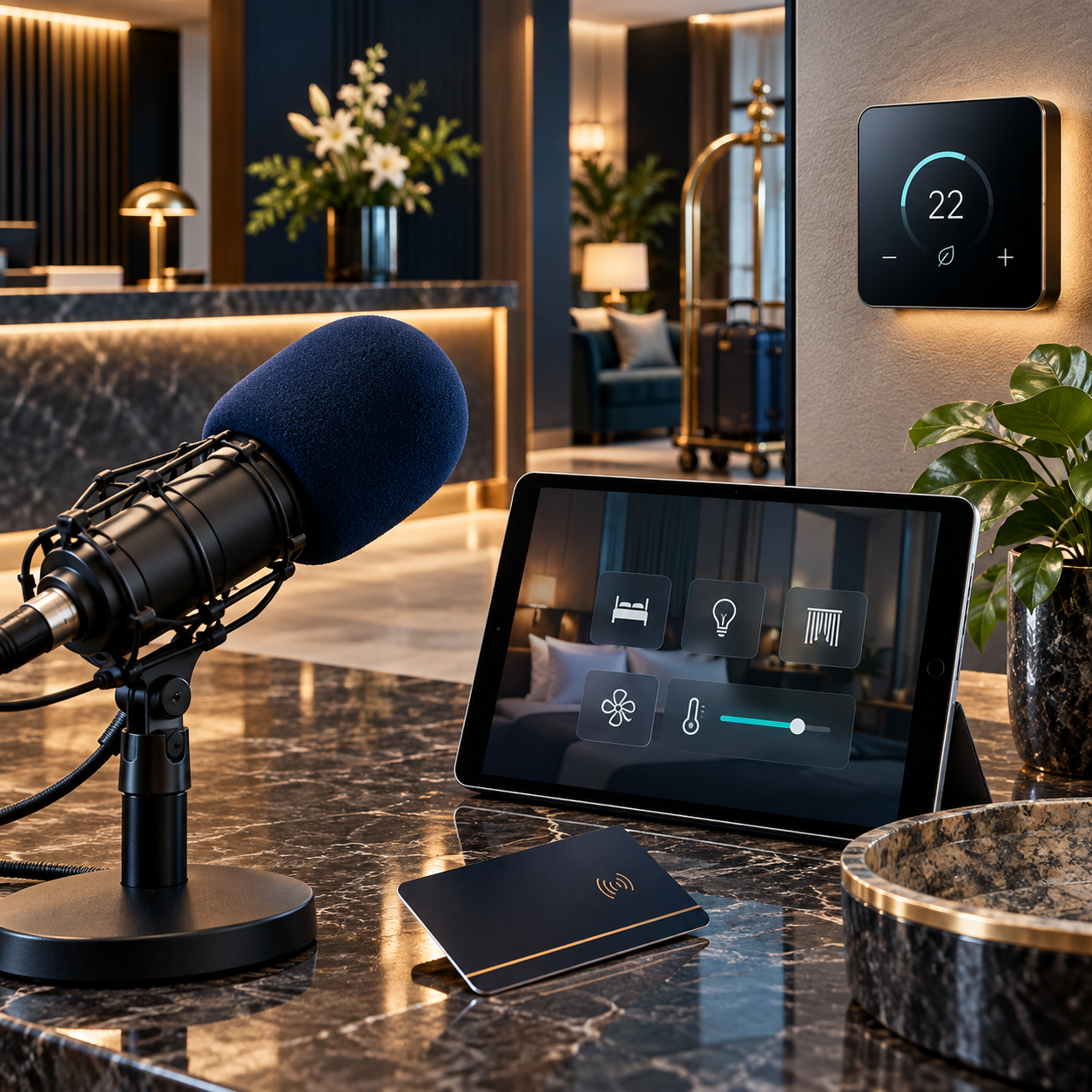 Micrófono y tecnología de gestión hotelera